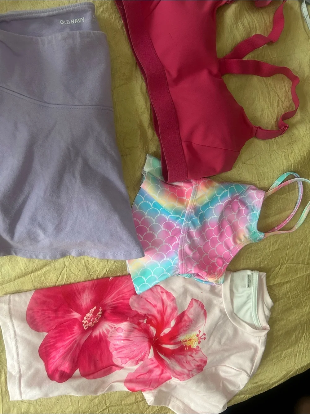 Old Navy Lilac & Pink Sports Bra and Tank Set & bathing suit lot. Size M/7-8.